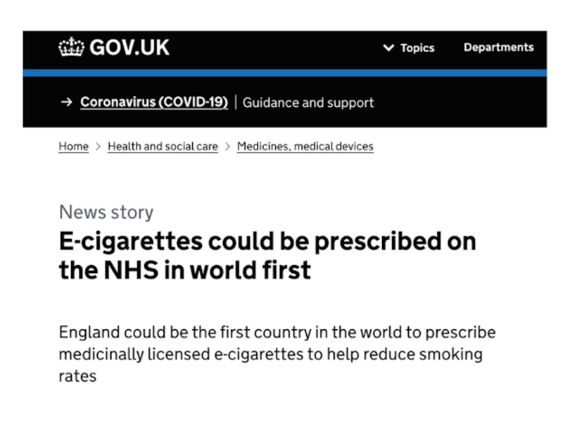 The First Country to License E-cigarettes as Medical Product for Smoking Cessation—UK